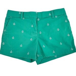 Cambridge Dry Goods Green Anchor Embroidered Nautical Chino Shorts Womens Size 6